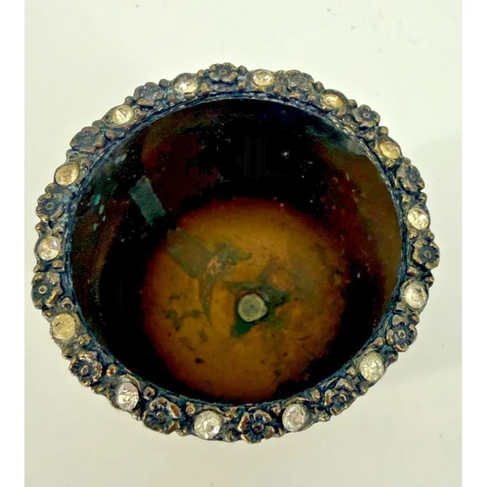 Vintage Gold Tone Rhinestone Footed Vanity Cup Planter Glam Decor